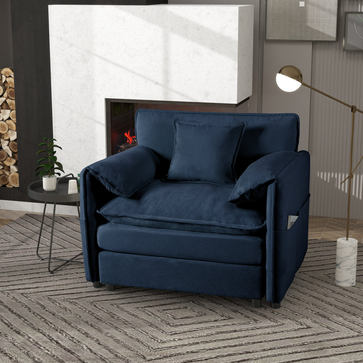 Blue Chenille Accent Chair, 41.7 in Wide
