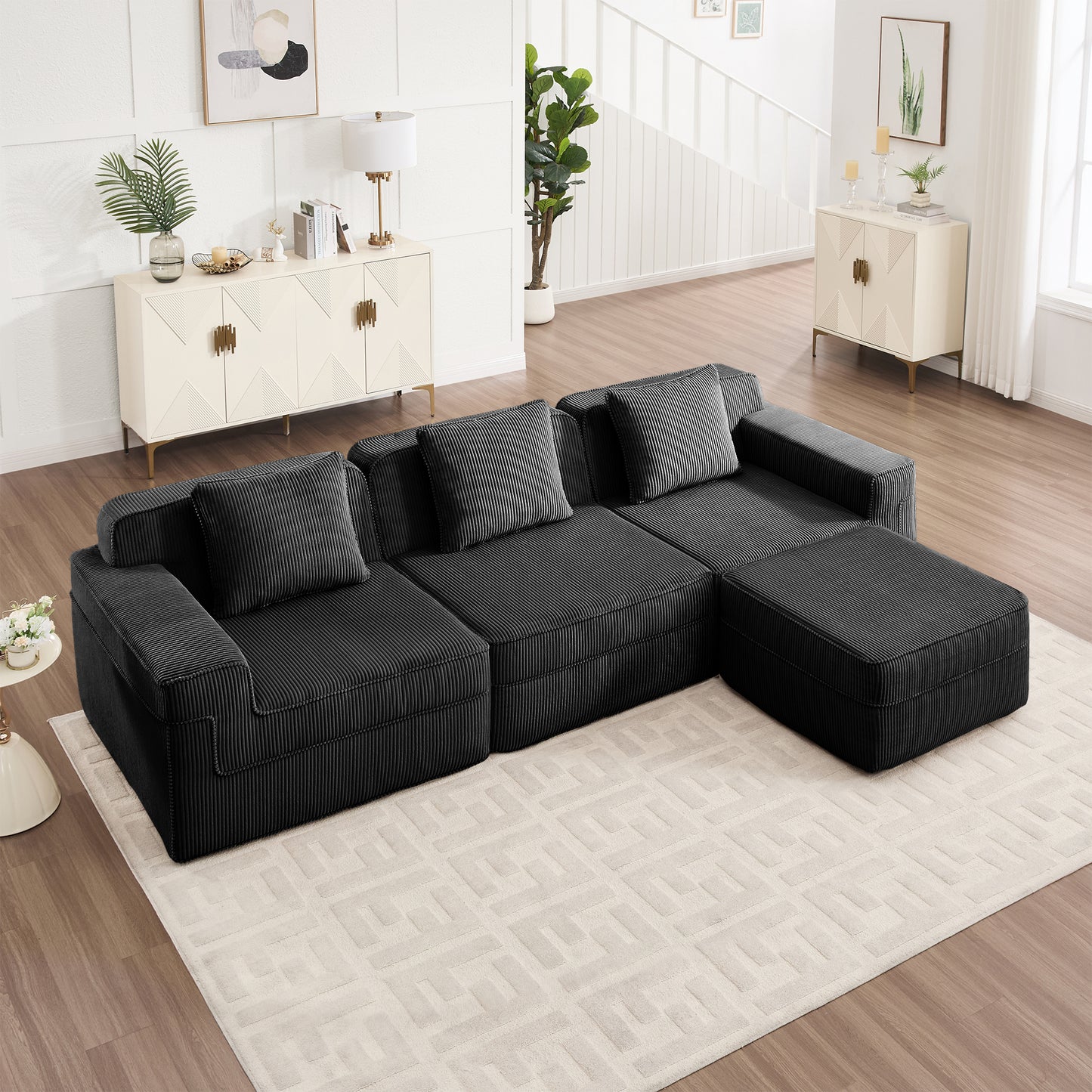 Boneless Couch – 3 Seater with Ottoman, Black