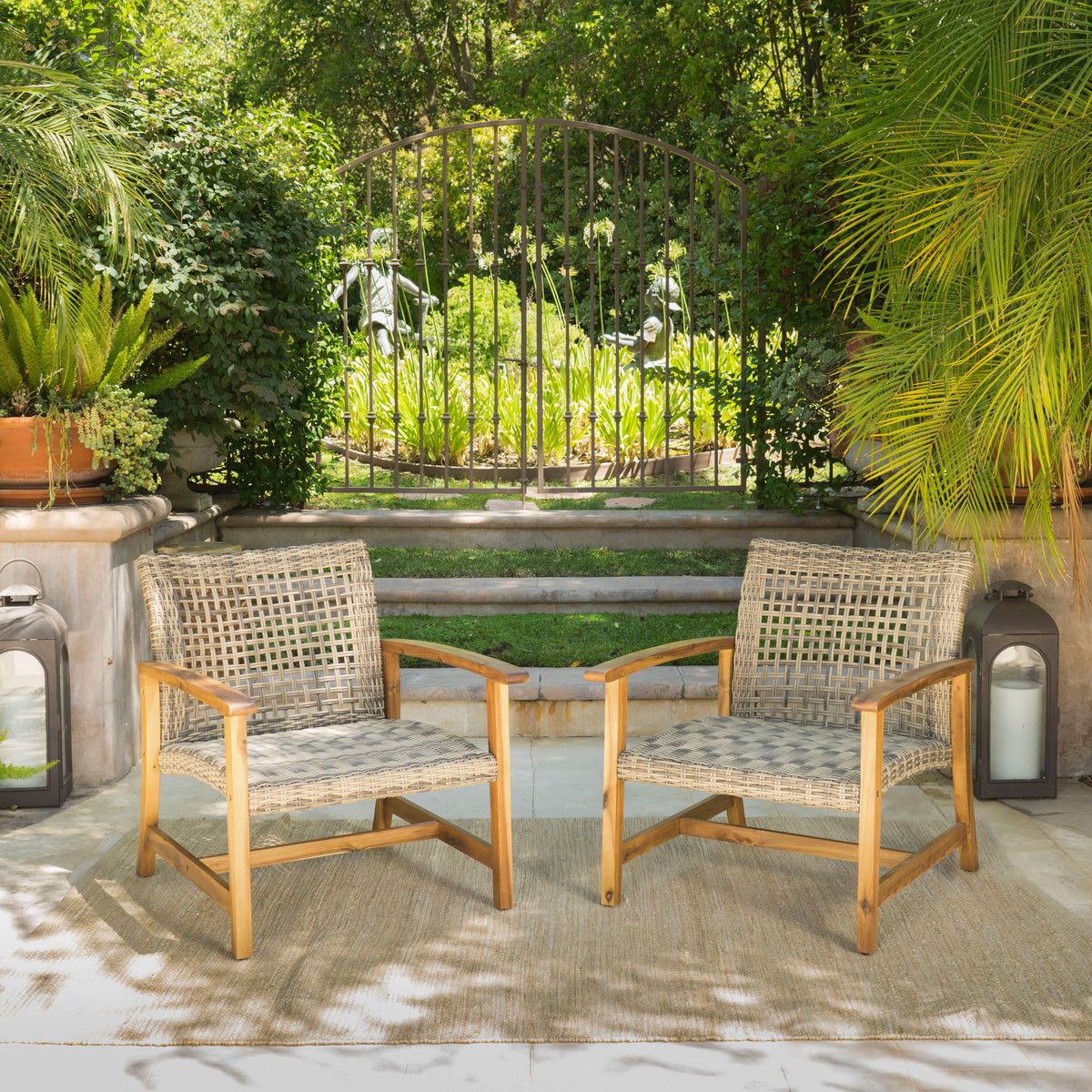Natural Solid Wood Outdoor Lounge Chair, Set of 2