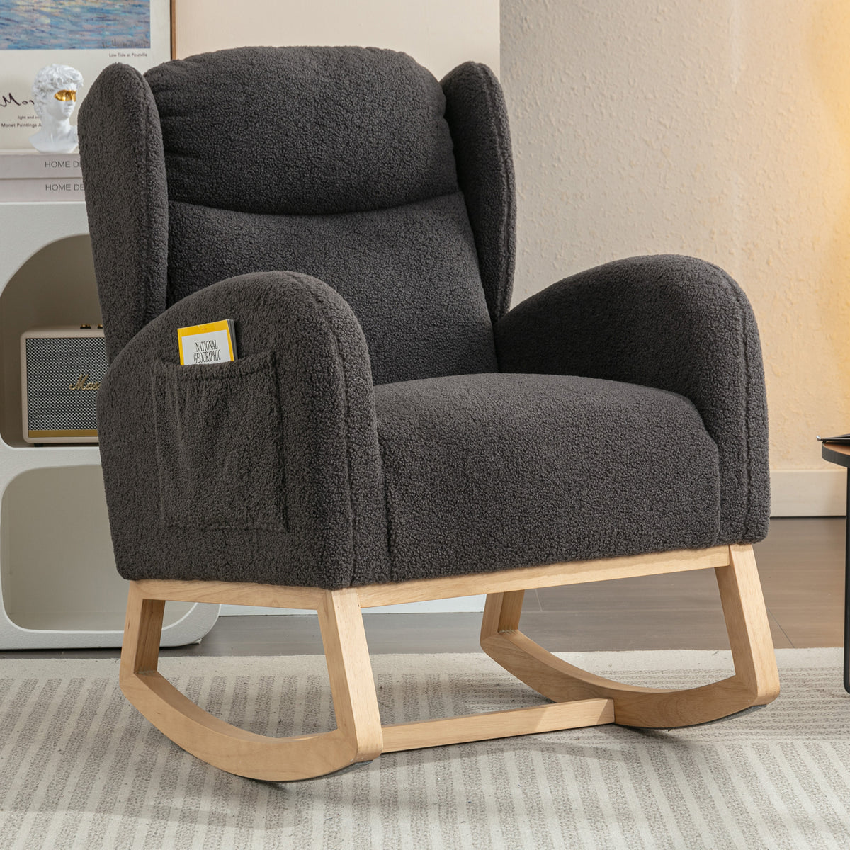 Dark Gray Sherpa Rocking Chair