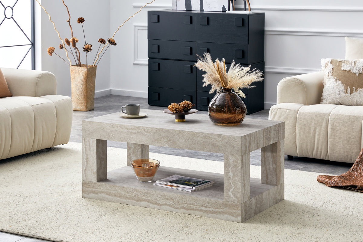 White Rectangular Coffee Table with Storage, 39.5 in