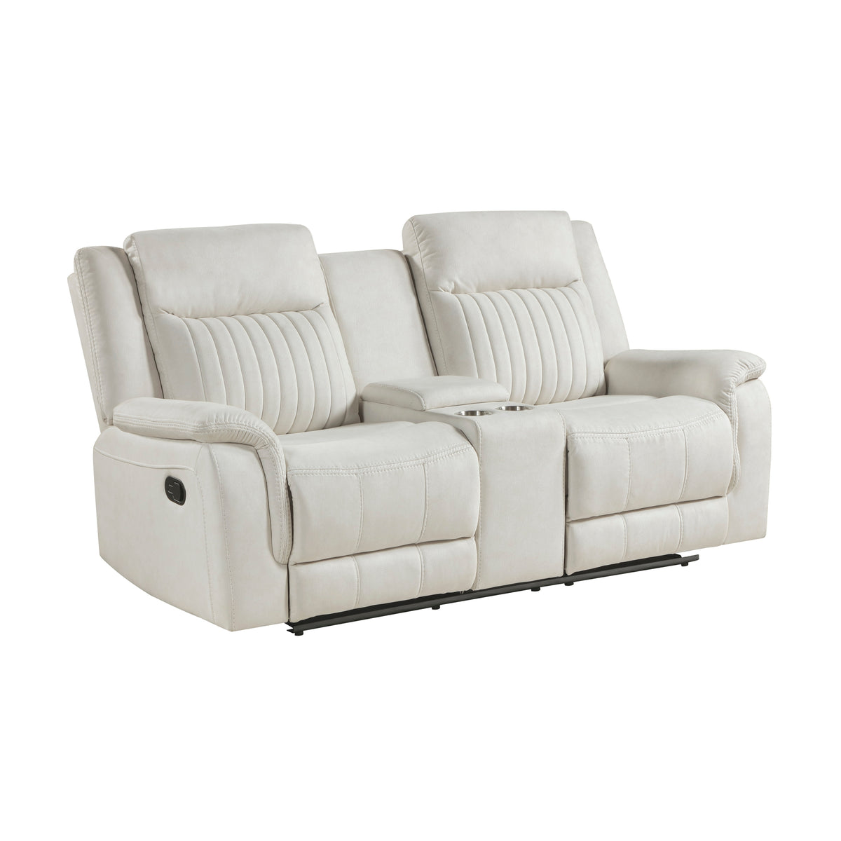 Beige Microfiber Reclining Sofa with Console, 75 in Wide