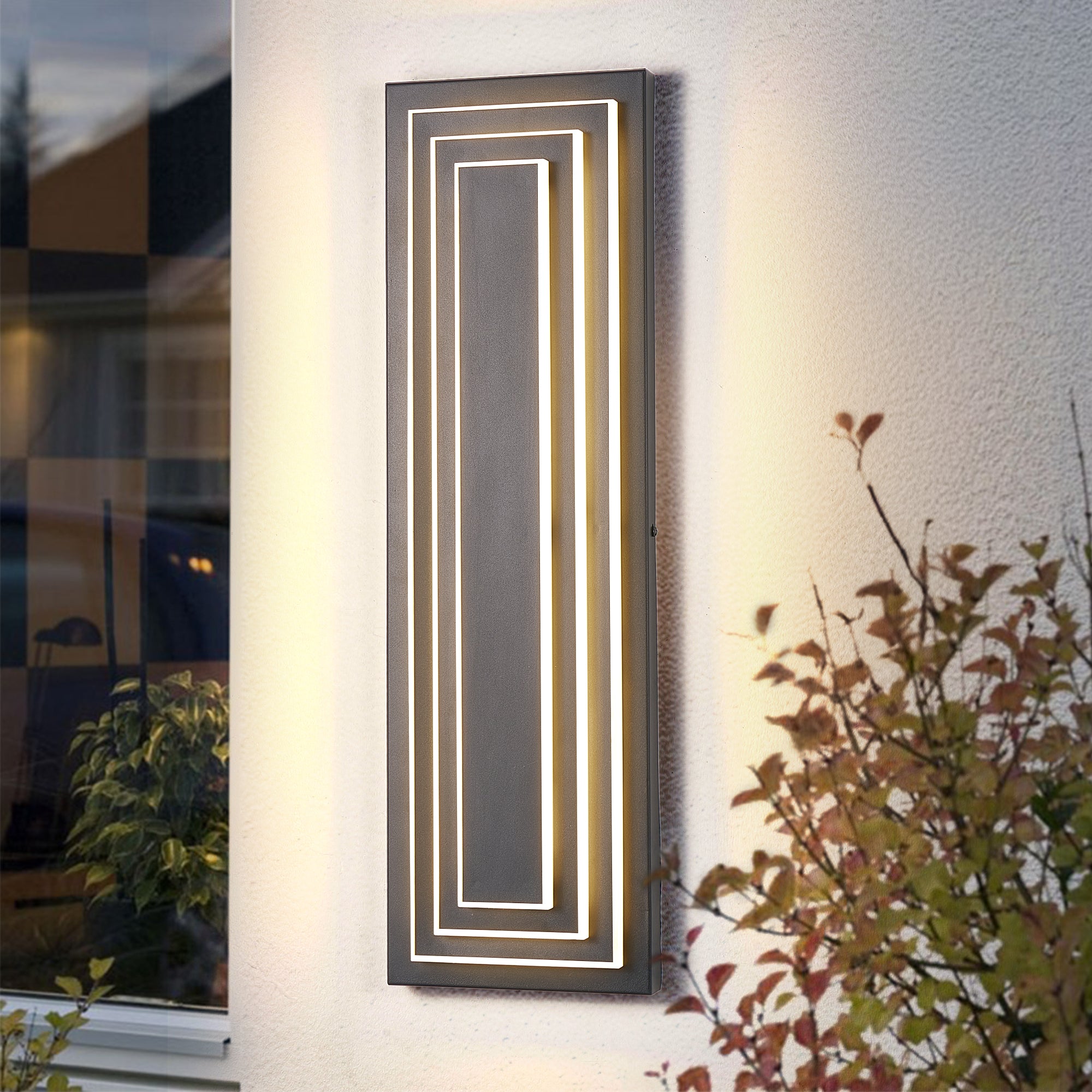 Outdoor Wall Light, 23.6 In Tall with Acrylic Shade, Black