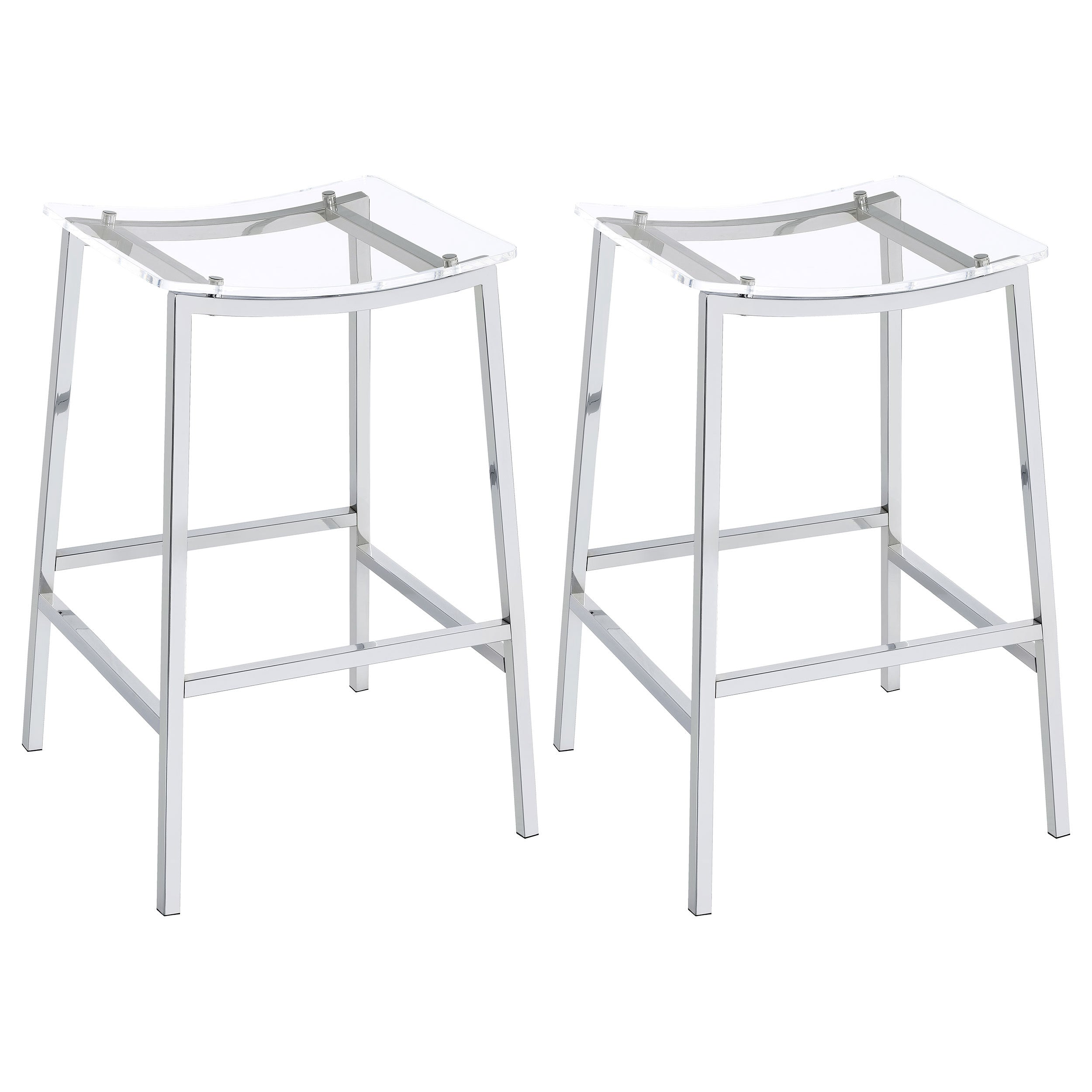 Bar Stool Set of 2, Clear Acrylic Seat, Backless Chrome Frame