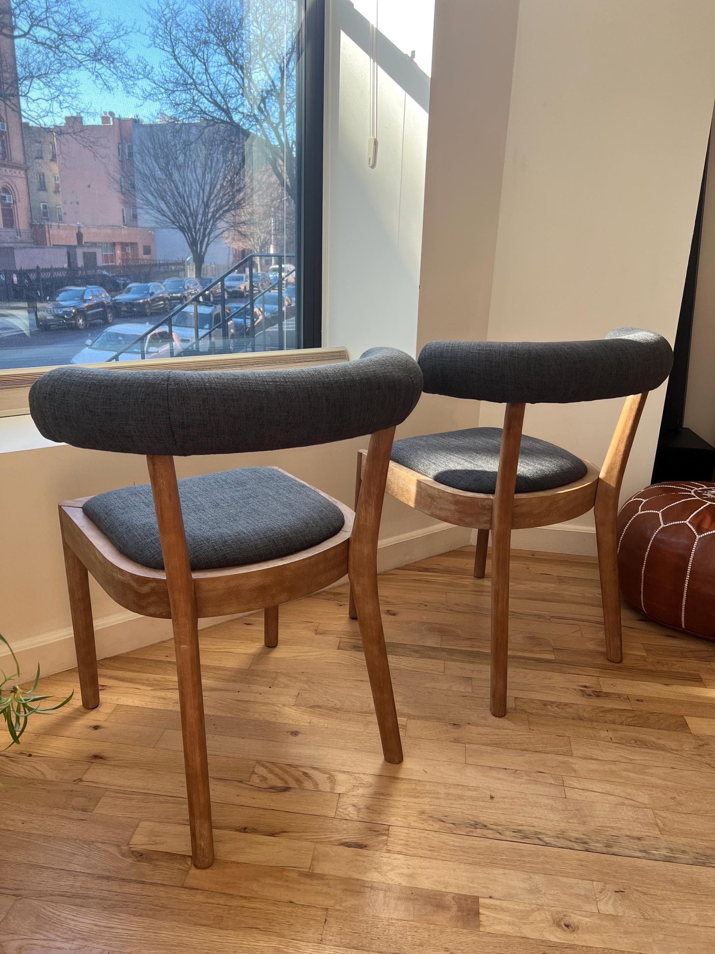 Solid Wood & Navy Upholstery Dining Chair Set of 2