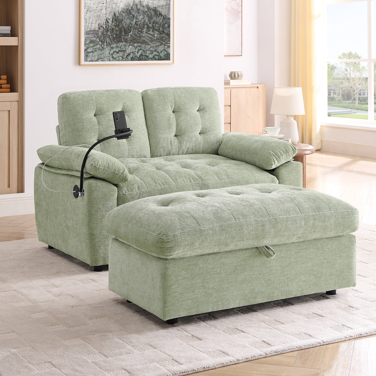 Chenille Recliner, USB Charging, Double Seat