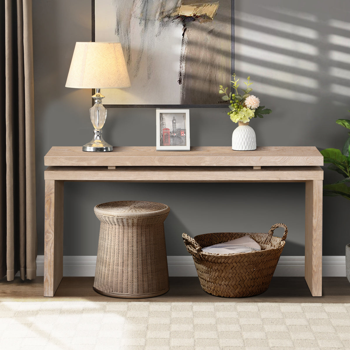 Natural Entryway Console Table, 59.8 in Wide