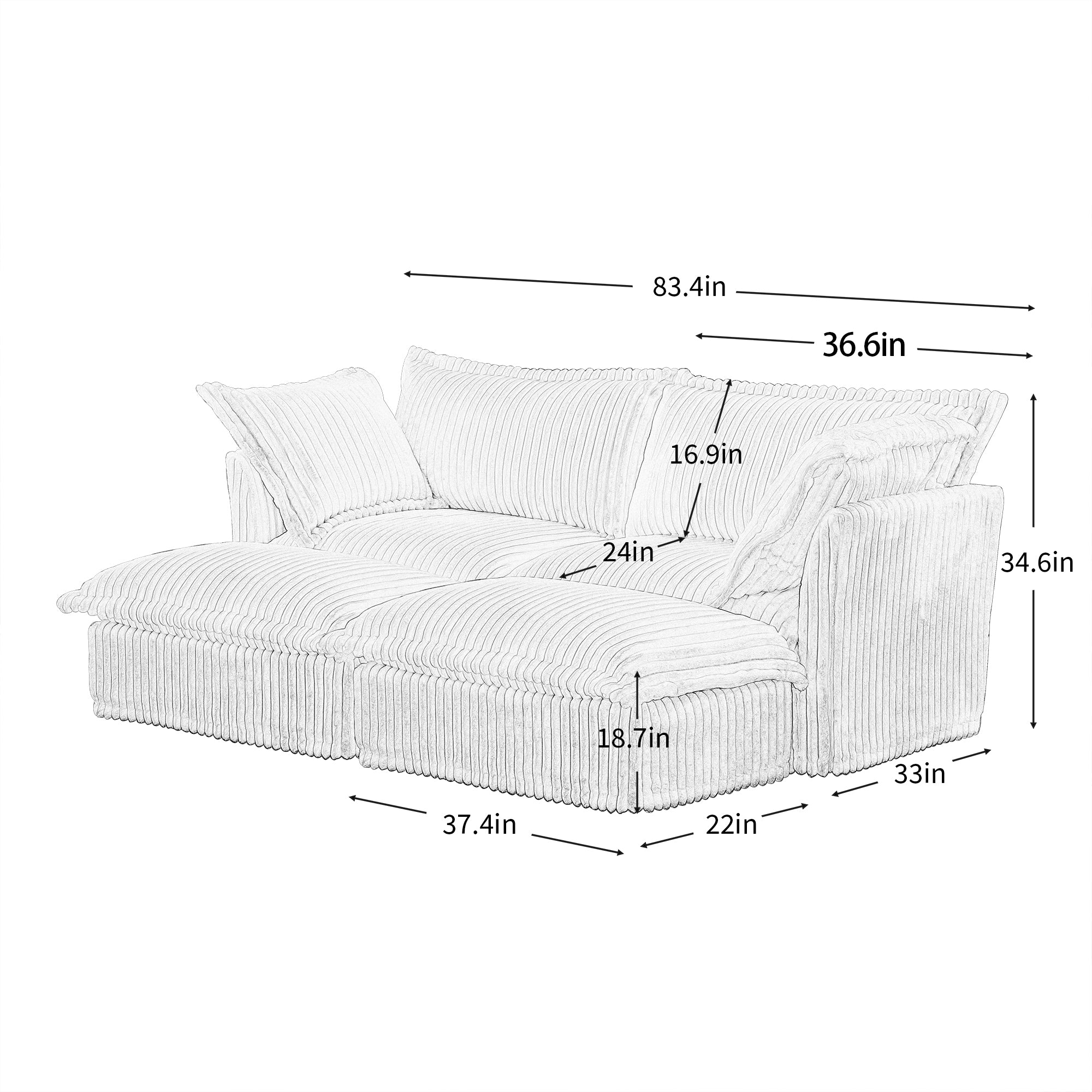 Fluffy 2-Seat Modular Sofa in Corduroy Cream #OttOnly_2 #Fabric_Corduroy Cream