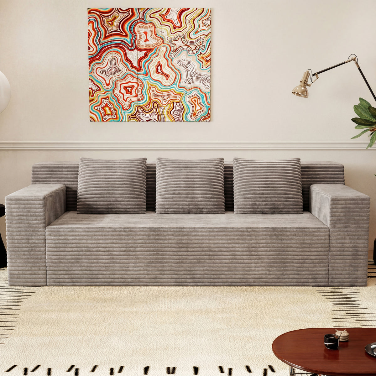 Camel Corduroy 3-Seat Couch, No Assembly, 71 in Wide