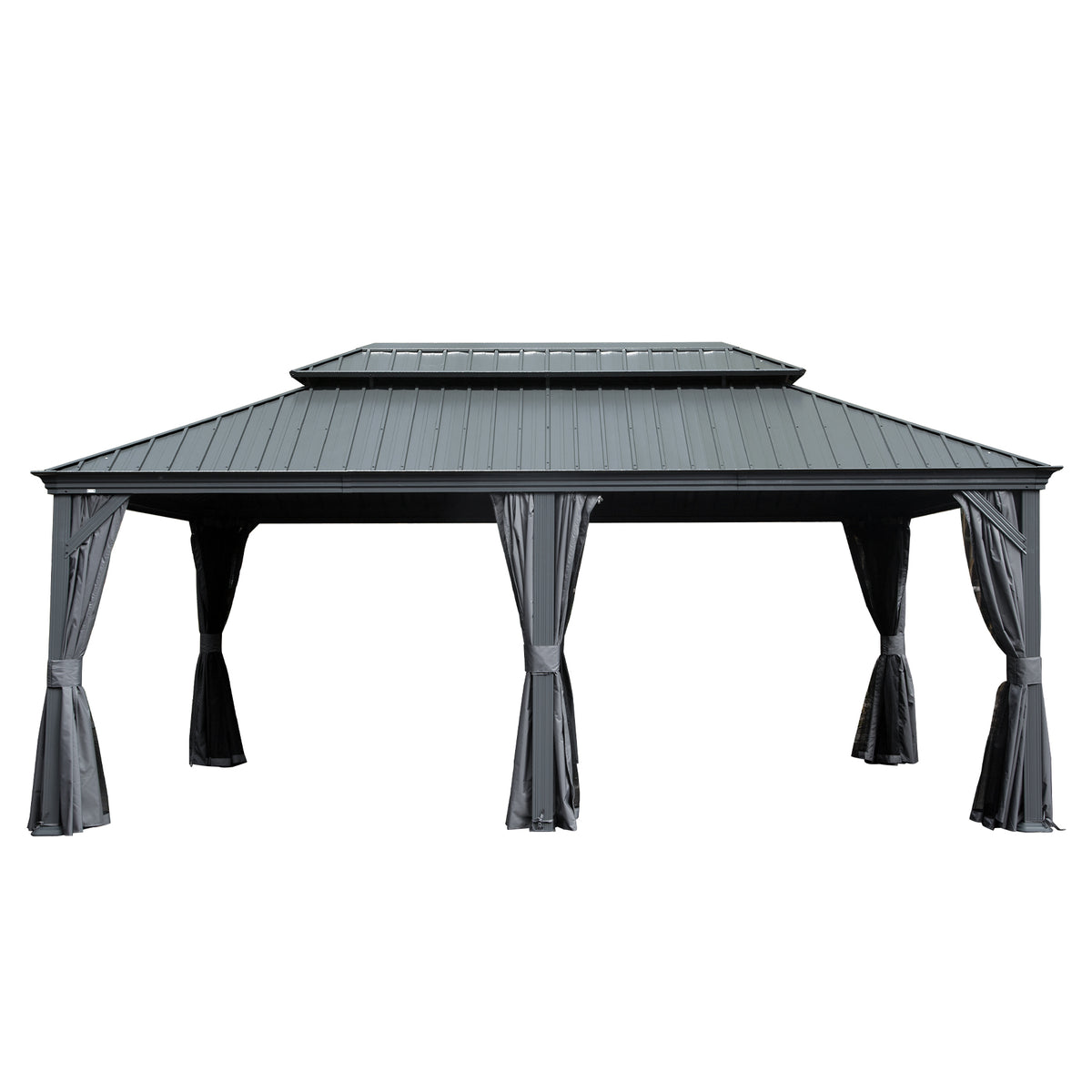 12x18 ft Gray Hardtop Gazebo with Netting and Curtains