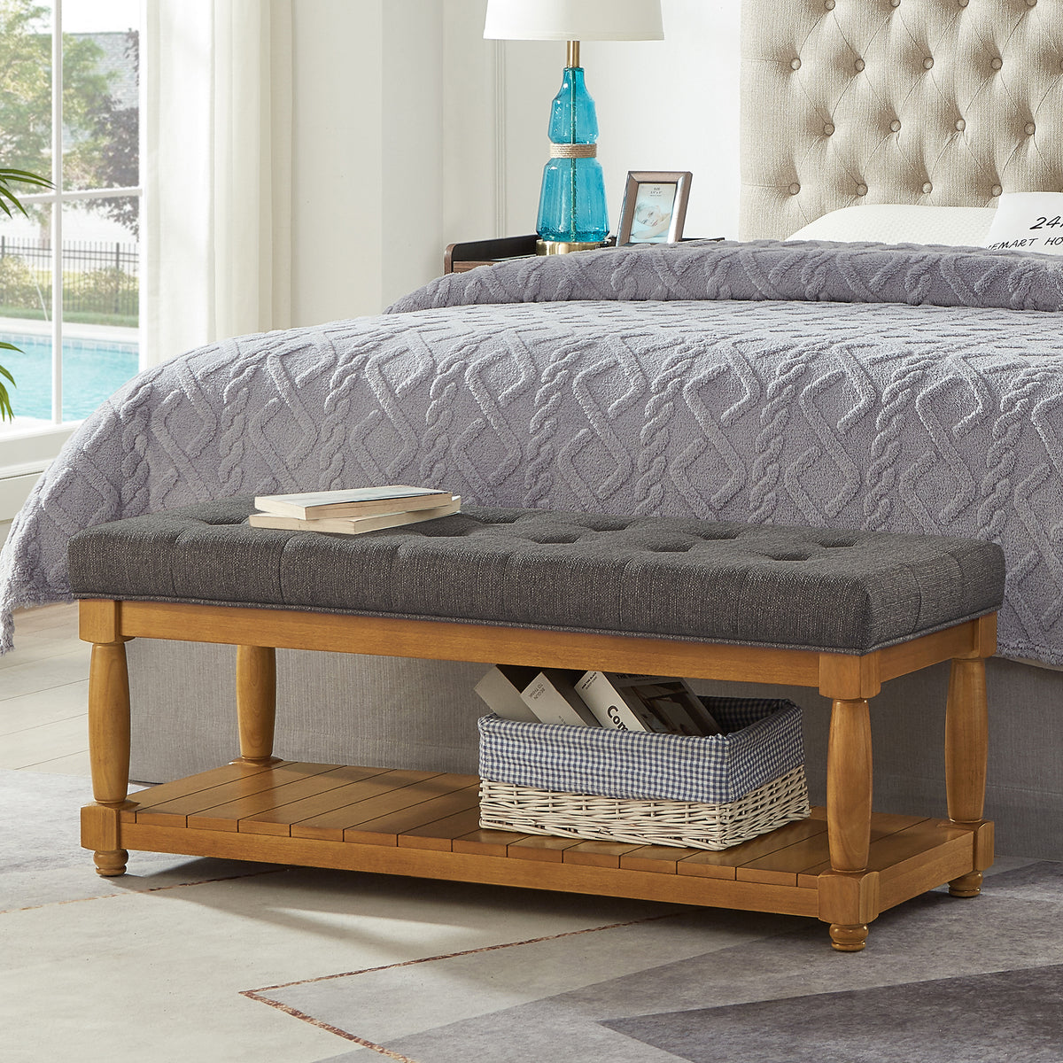 Linen Entryway Bench, 44.3 in Wide