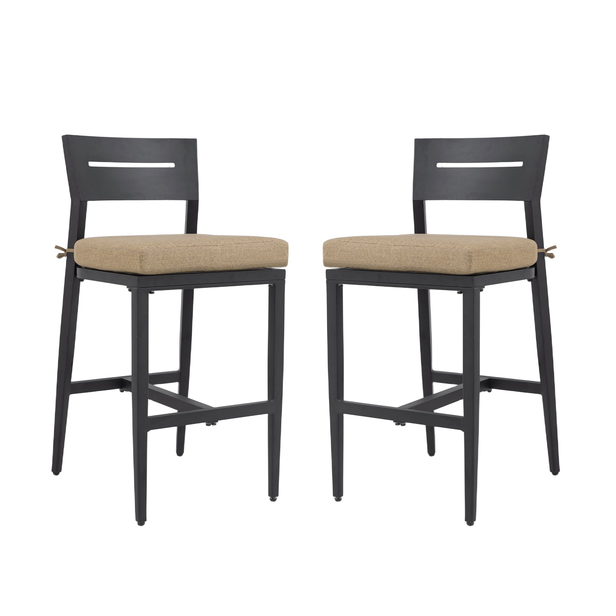 Outdoor Bar Stools Set of 2, Black Aluminum, Sunbrella Cushion