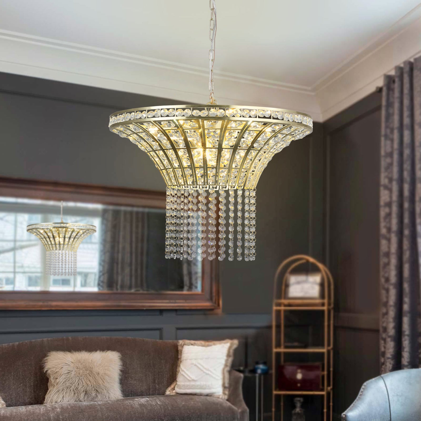 Chandelier, K9 Crystal, 8-Light Dimmable, Clear