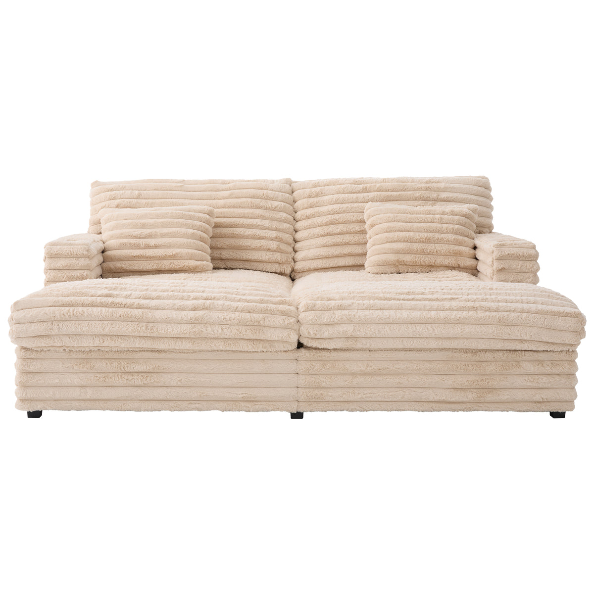 Beige Faux Fur 2-Seat Couch, USB Charging, 82 in Wide