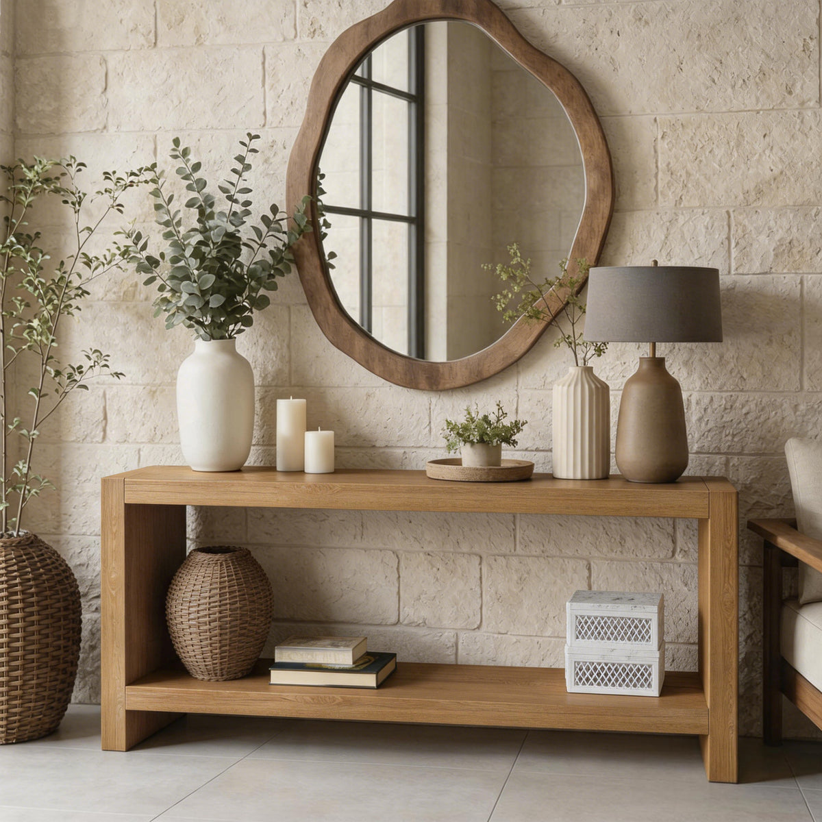 Light Brown Entryway Console Table with Storage, 63 in Wide