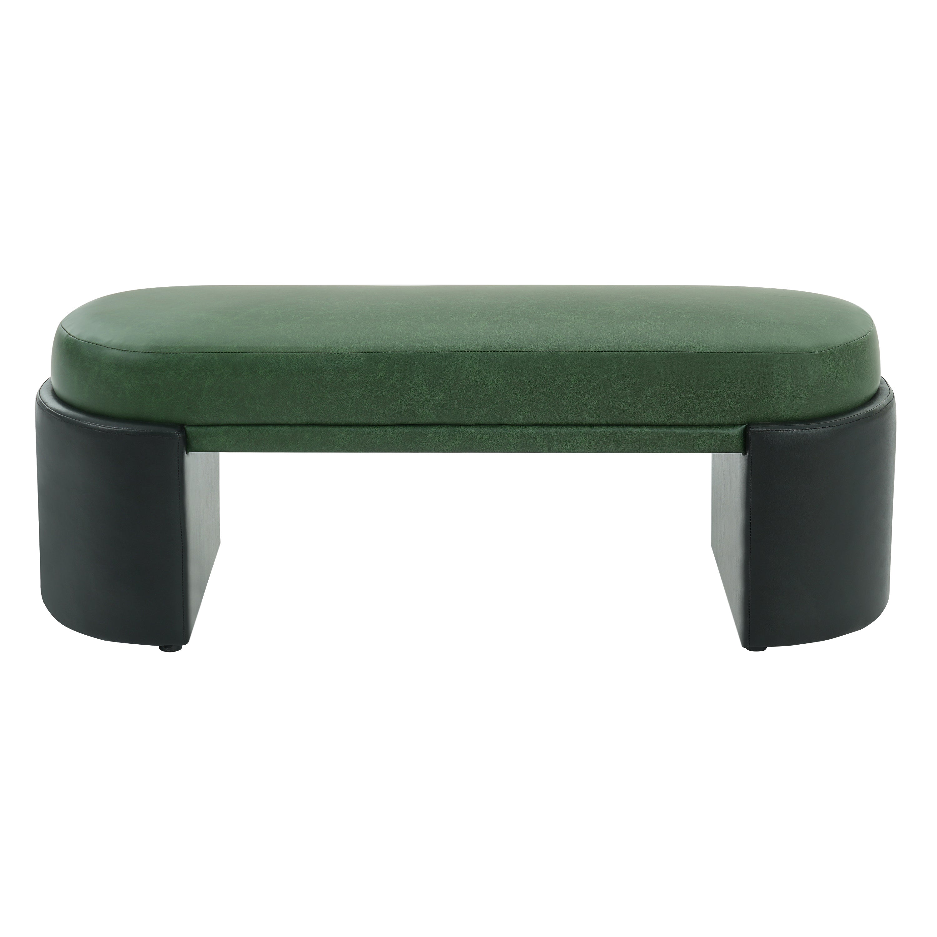 Vegan Leather Dining Bench 48 Inch, Green Seat with Black Legs