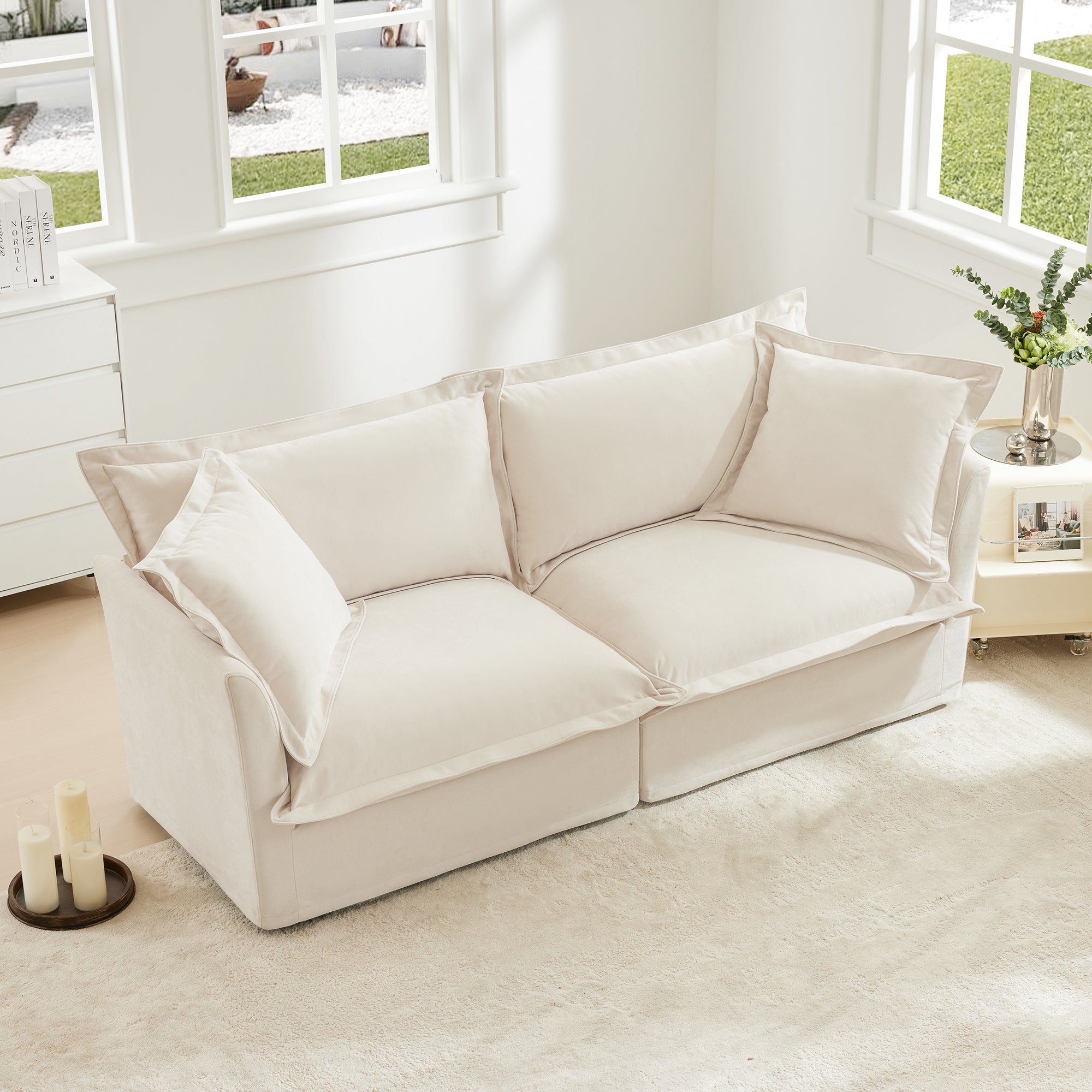 Fluffy 2-Seat Modular Sofa in Chenille Cream #OttOnly_0 #Fabric_Chenille Cream