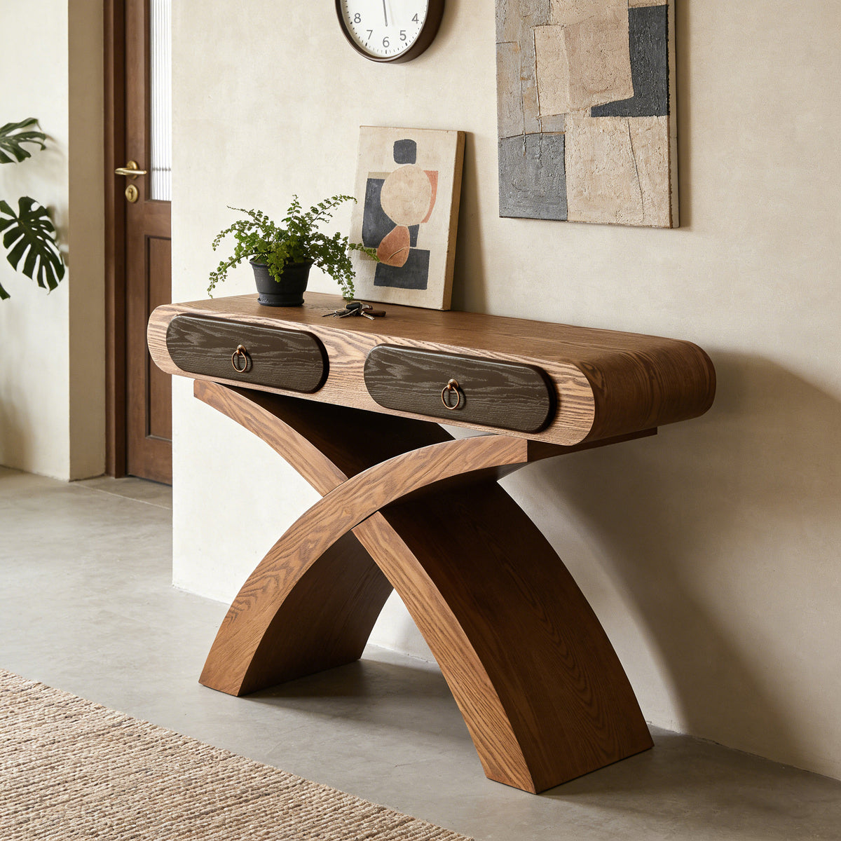 Beige Entryway Console Table with Storage, 47.2 in Wide