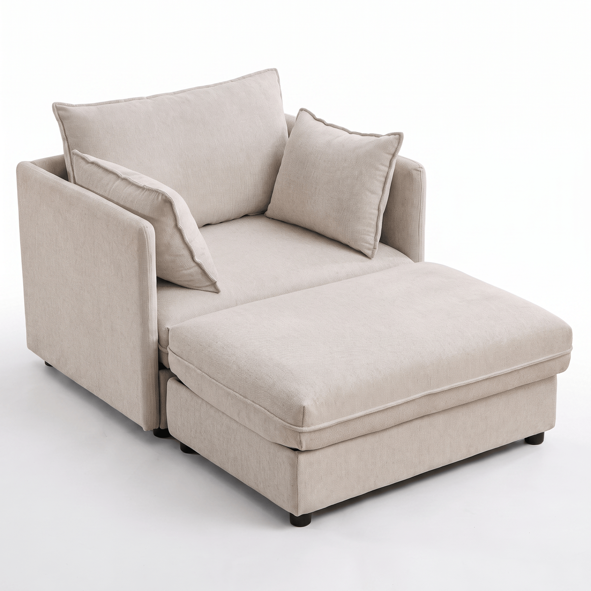 Beige Chenille Chaise Lounge Chair with Storage
