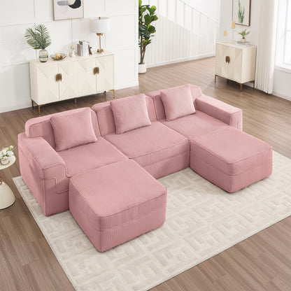 Boneless Couch – 3 Seater with 2 Ottomans, Pink