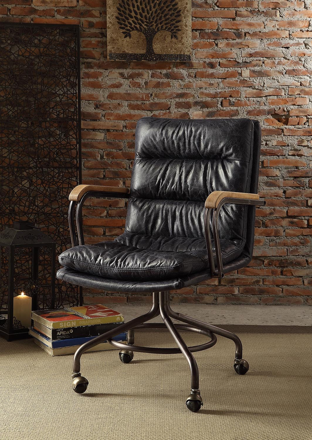 Rolling Vintage Office Chair, 26.5 in