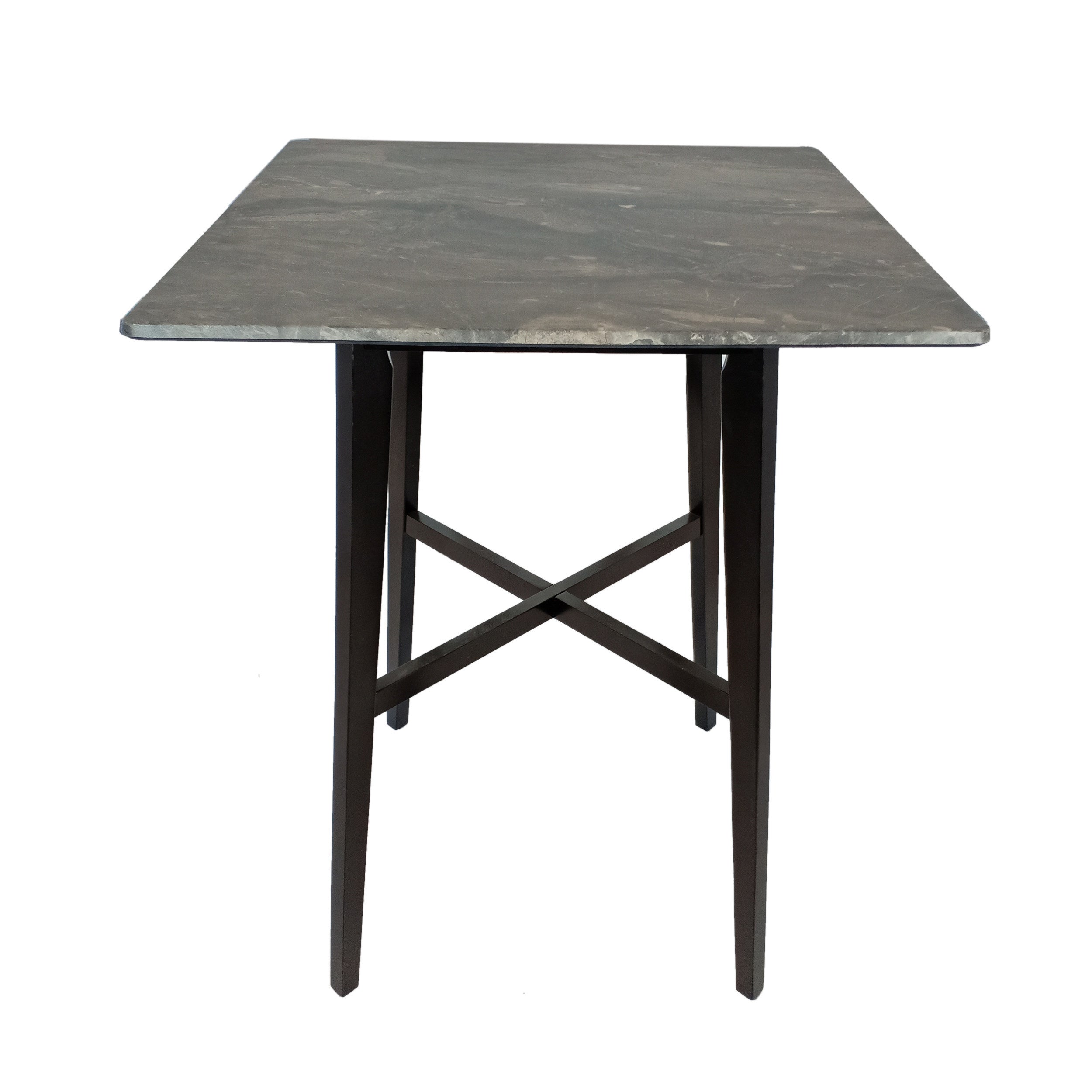 Bar Table, Square Marble-Look Top Pub Table, Black Wood Legs