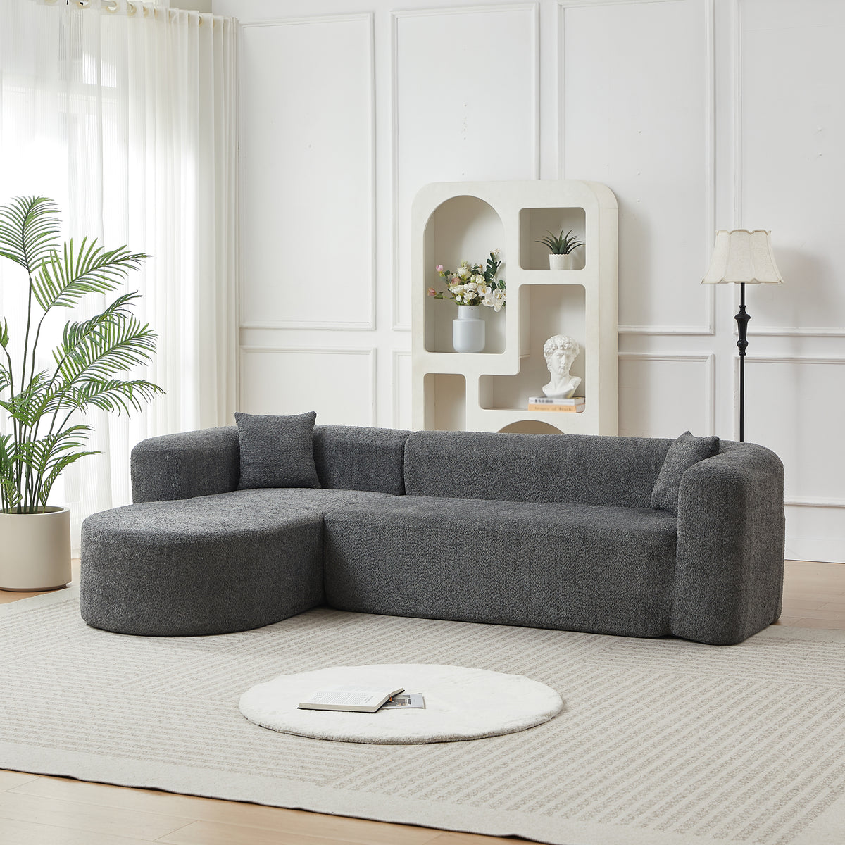 Gray Chenille L-Shaped Modular Sectional, 109.4 in Wide, Left-Facing