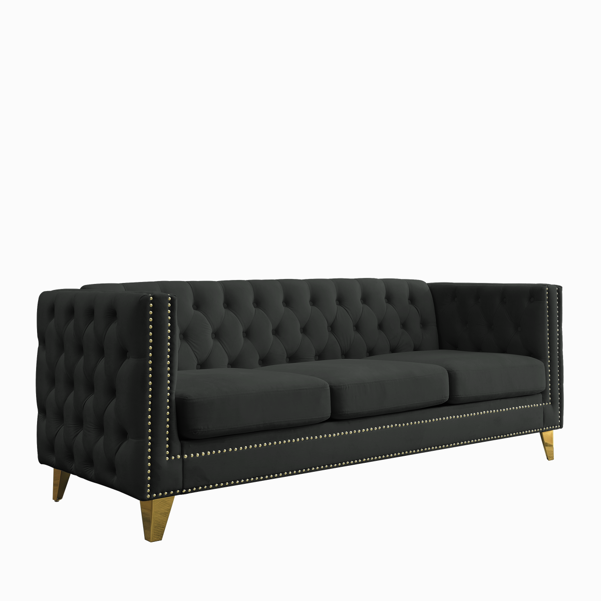 Black Velvet 3-Seat Chesterfield Sofa, 67 in Wide