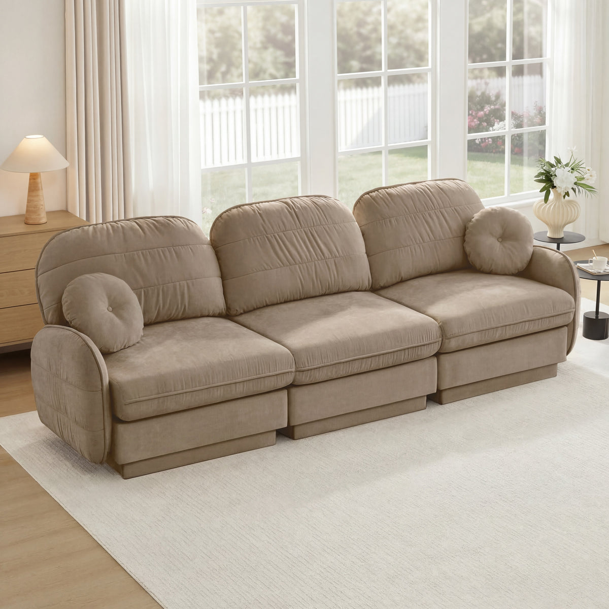 Brown Chenille 3-Seat Couch, Deep Seat, 105 in Wide