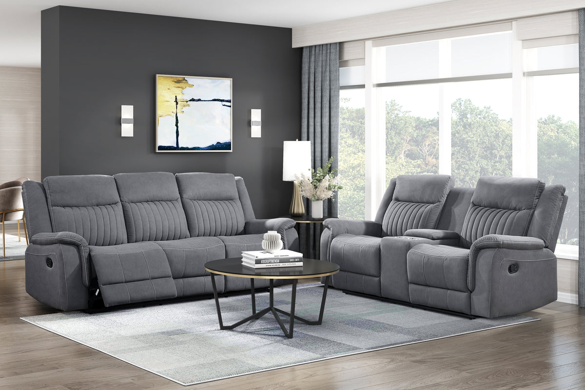 Gray Microfiber Reclining Sofa and Loveseat Set