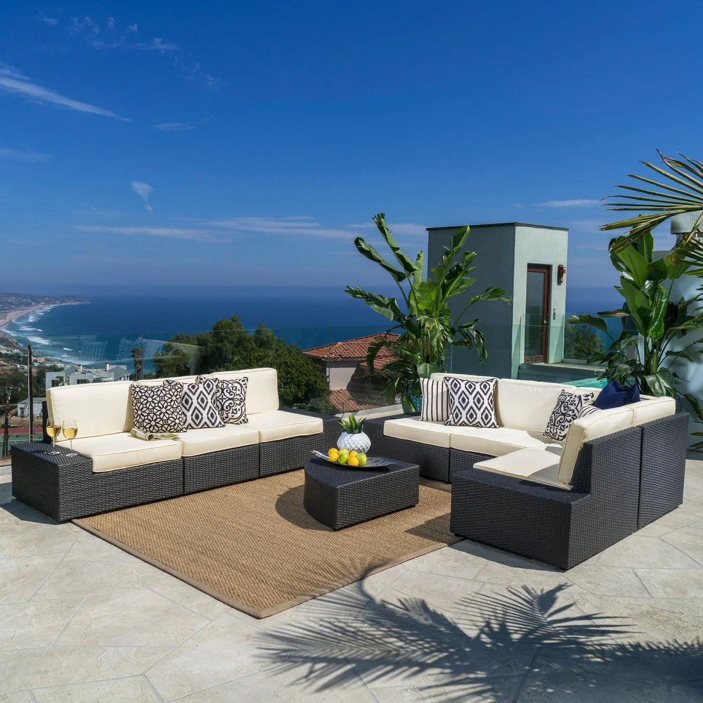 Dark Brown Wicker 8-Piece Outdoor Sectional Set with Cushions