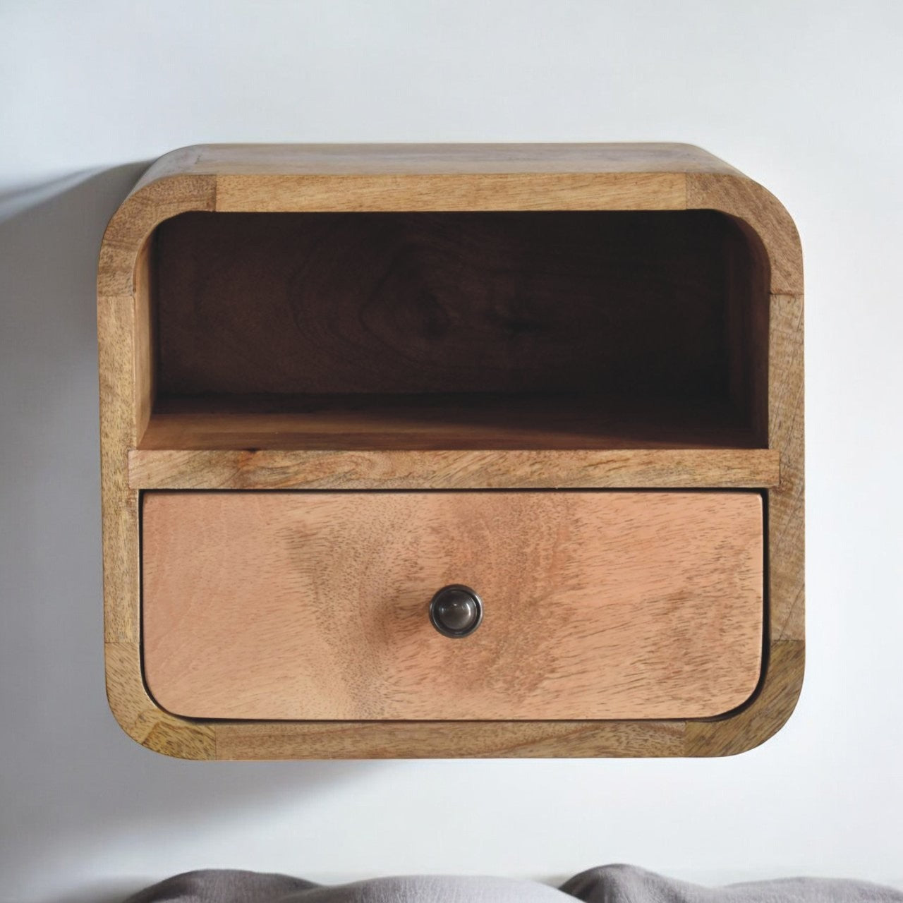 Mini Floating Nightstand, 1 Drawer, Solid Wood, Natural Finish