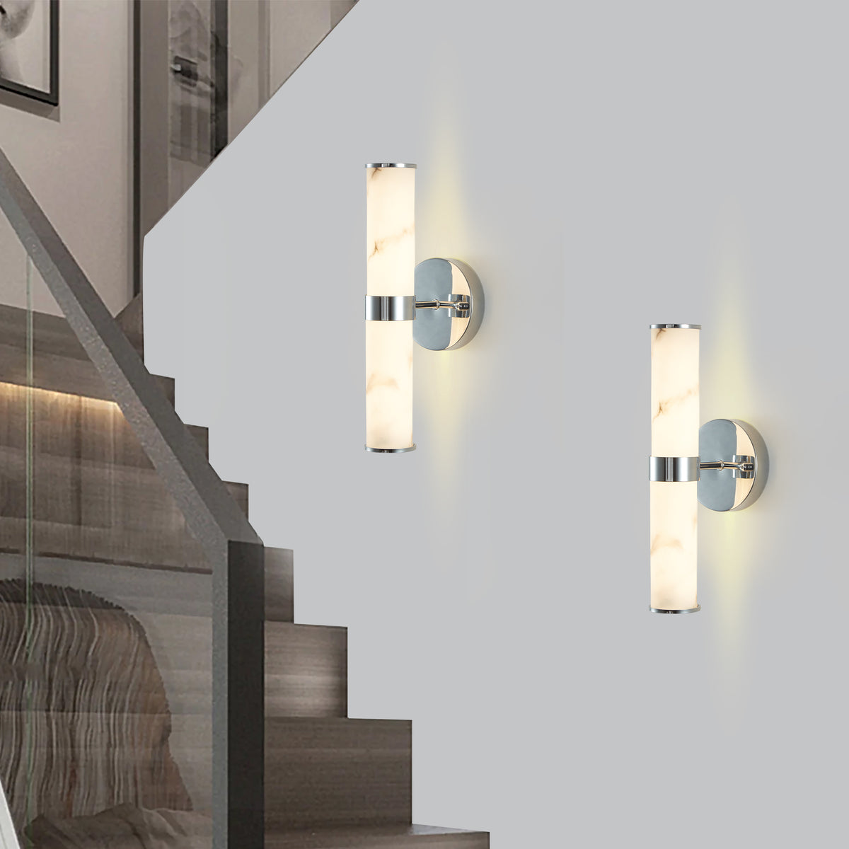 Chrome Modern Wall Sconce, 14 in, Resin Shade