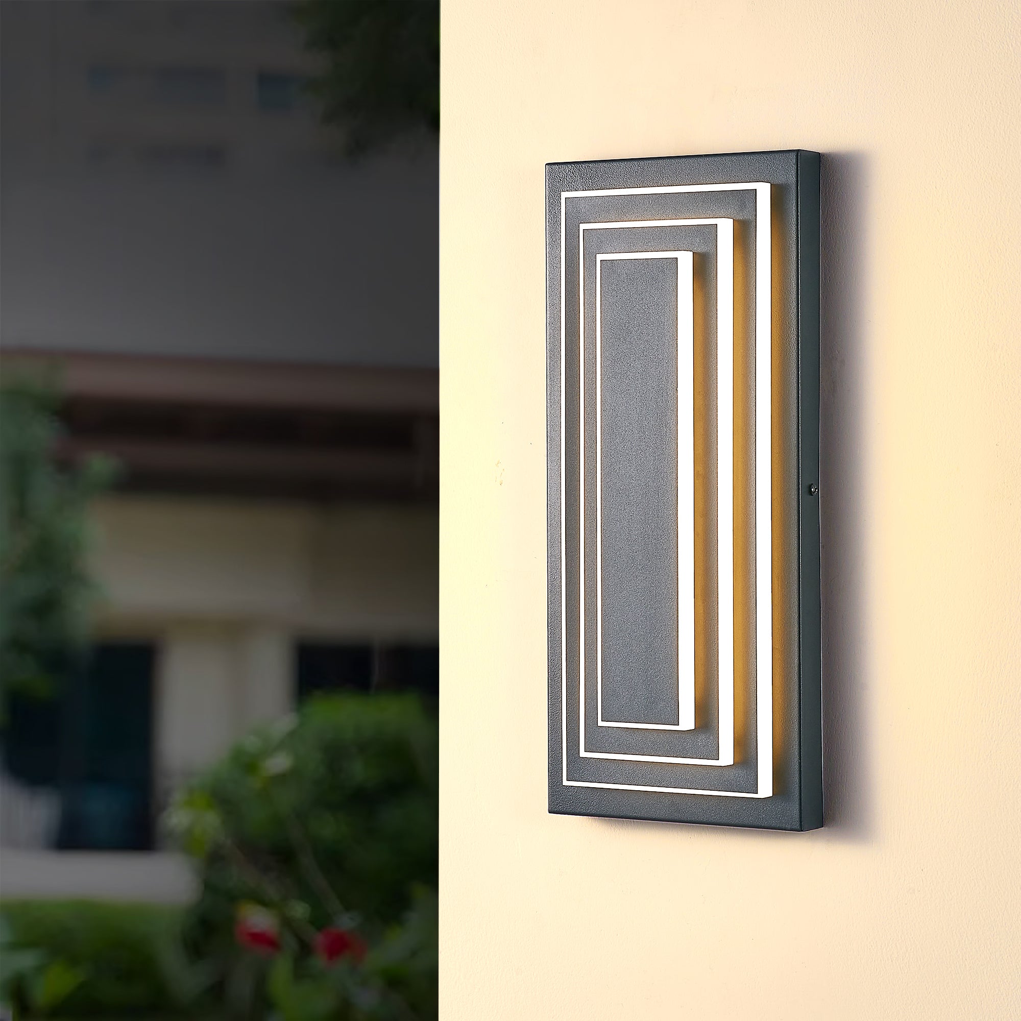 Outdoor Wall Light with Integrated LED, Tiered Acrylic Shade, Black