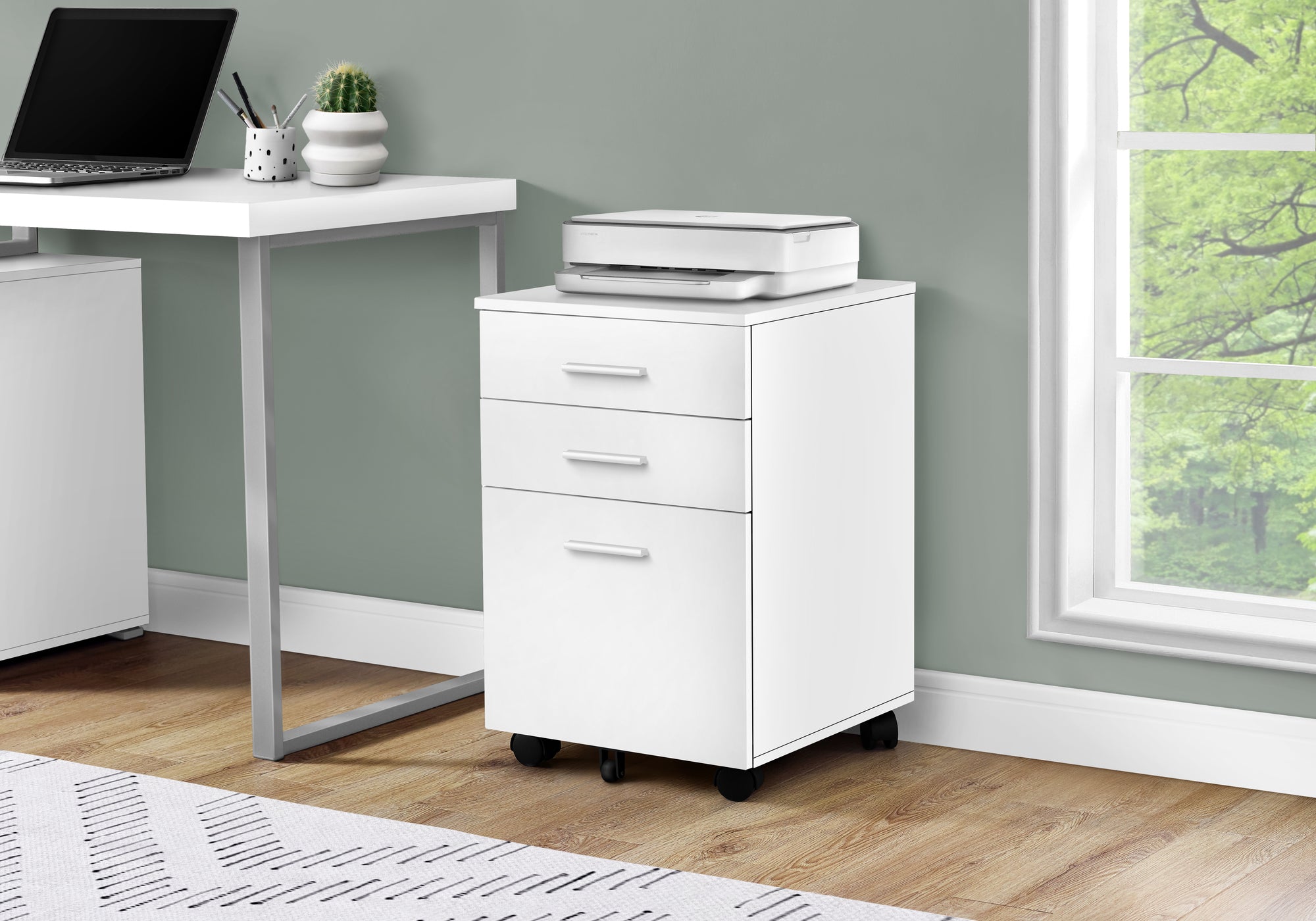 Rolling Contemporary Printer Stand, 18 in, White