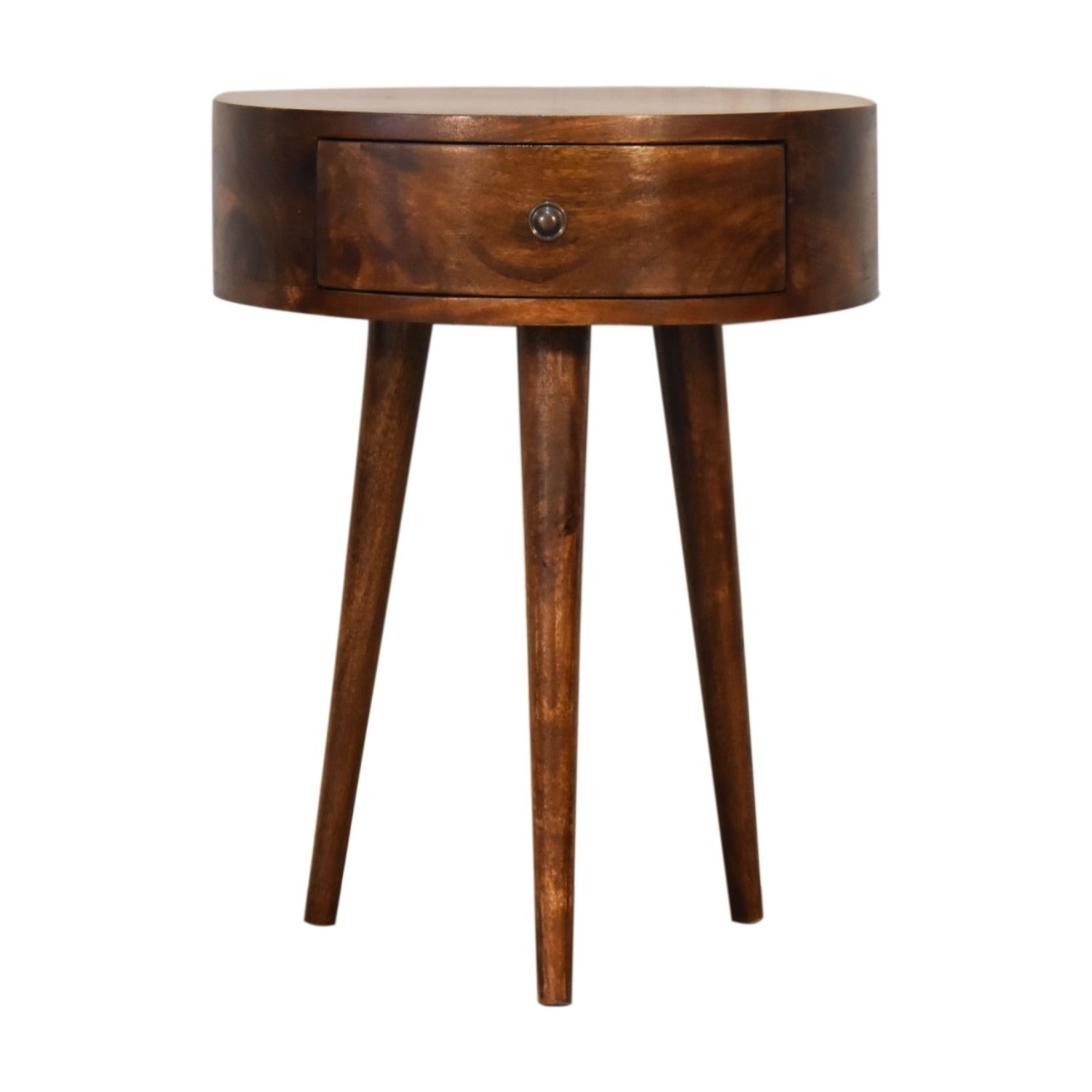 Semi Circle Nightstand with USB-C Charging, 1 Drawer, Mango Wood