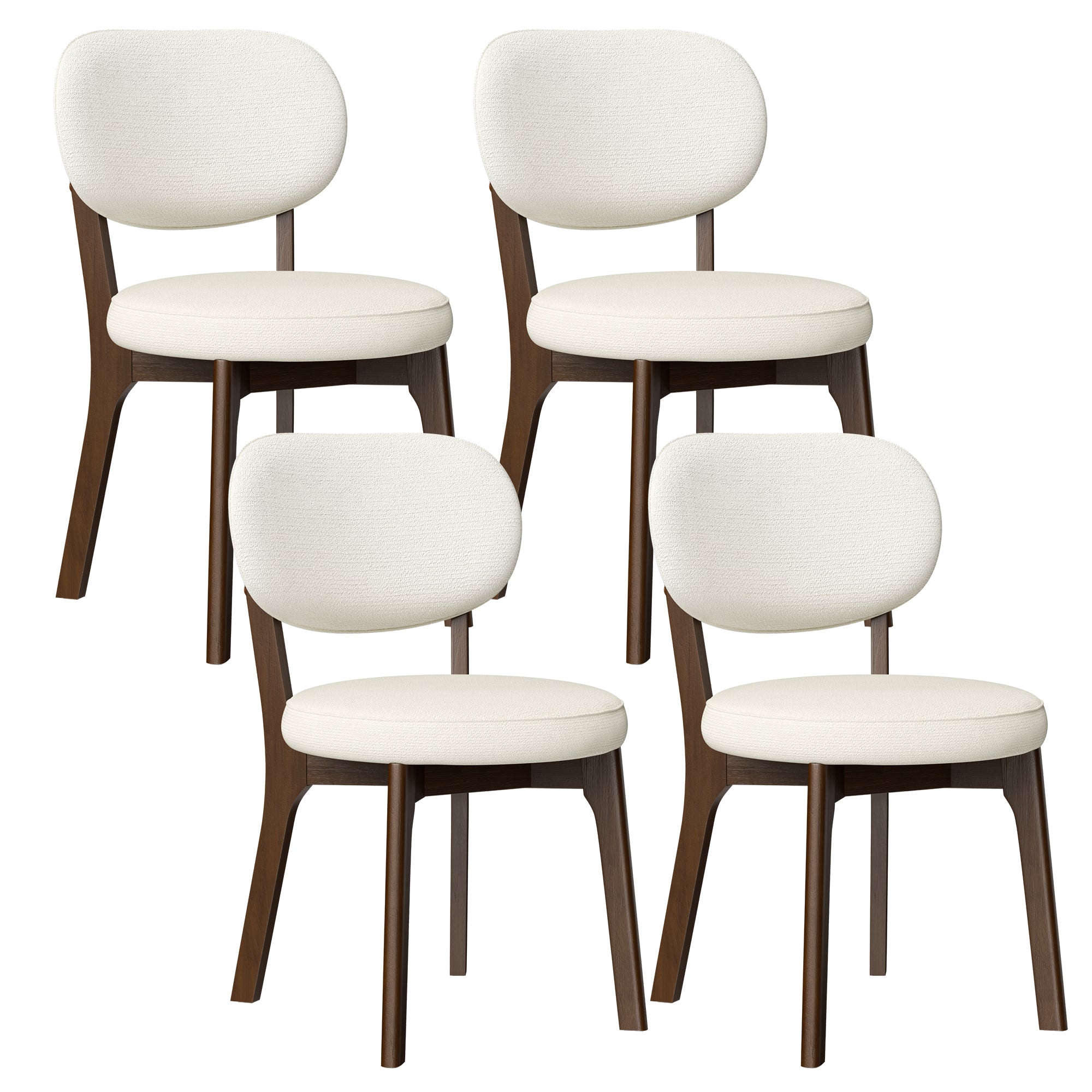 Mid-Century Chenille Dining Chairs Set of 4, Cream, Oak Legs