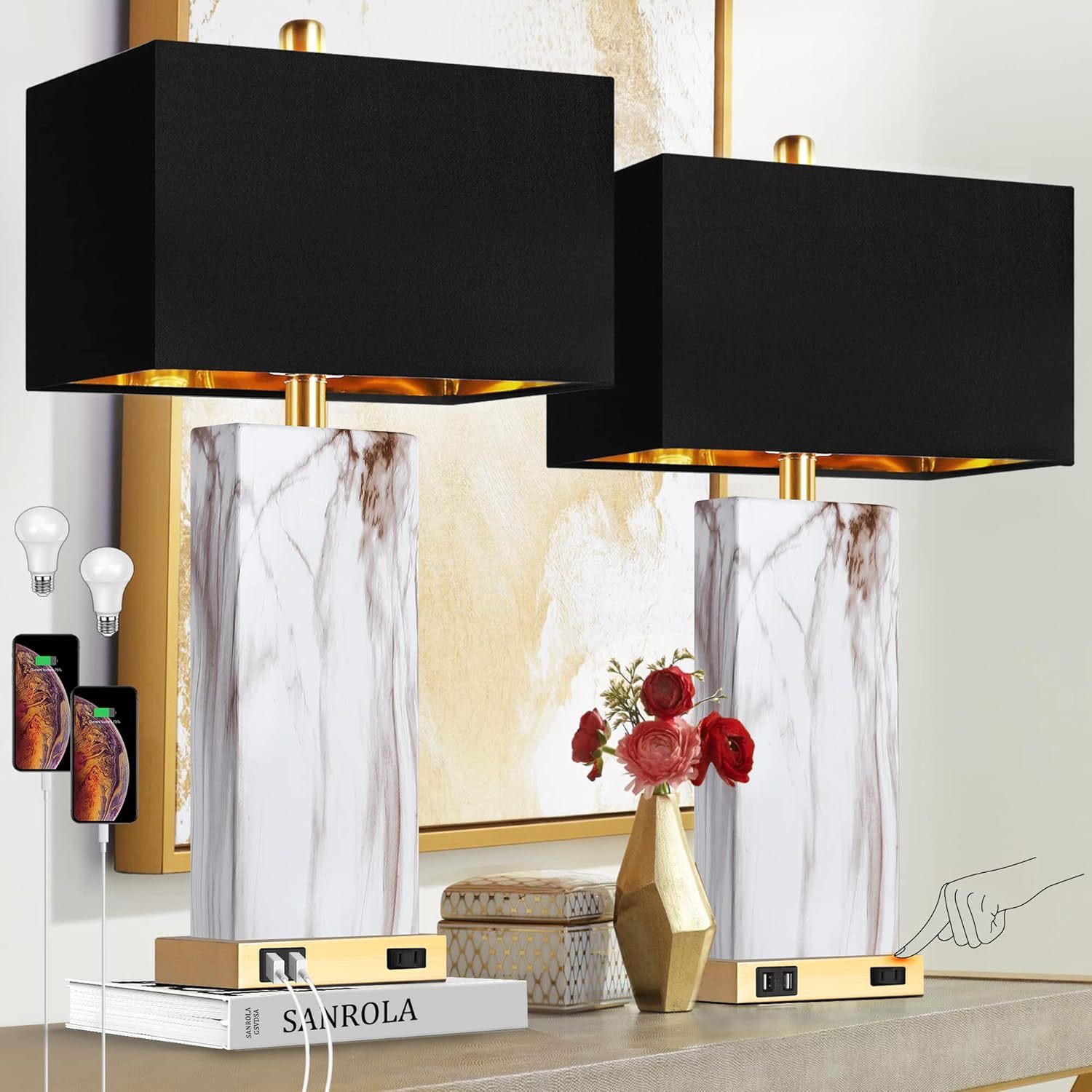 Table Lamp, Touch Control 3-Way Dimmable, Black