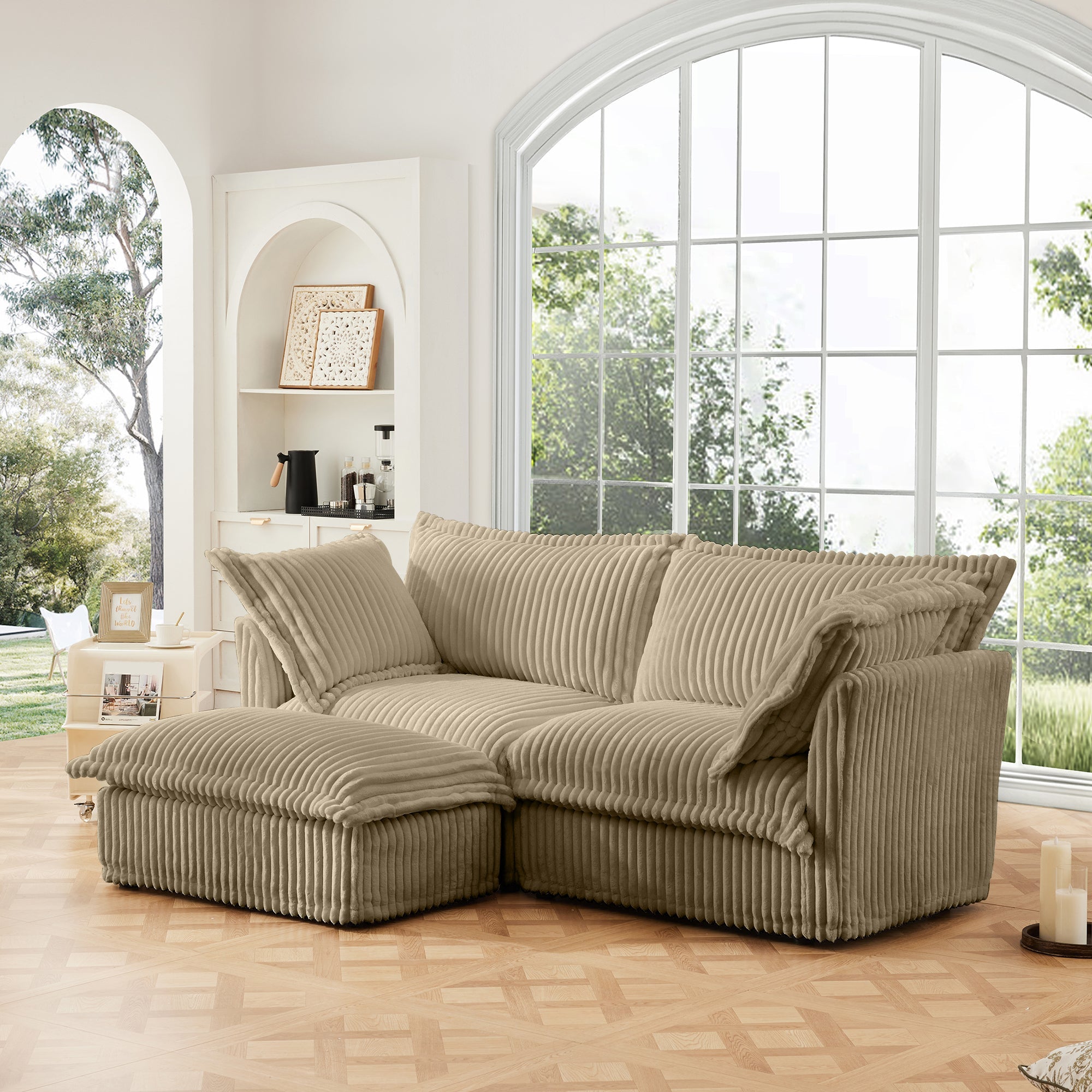 Fluffy 2-Seat Modular Sofa in Corduroy Camel #OttOnly_1 #Fabric_Corduroy Camel