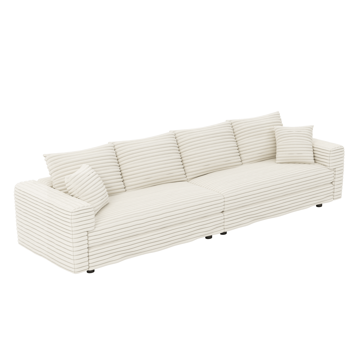 Beige Corduroy 4-Seat Couch, Deep Seat, 102.4 in Wide