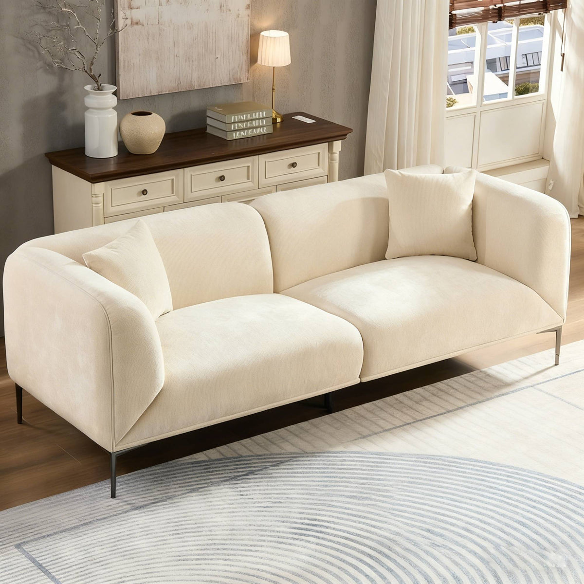 Beige Boucle 3-Seat Couch, 82.7 in Wide