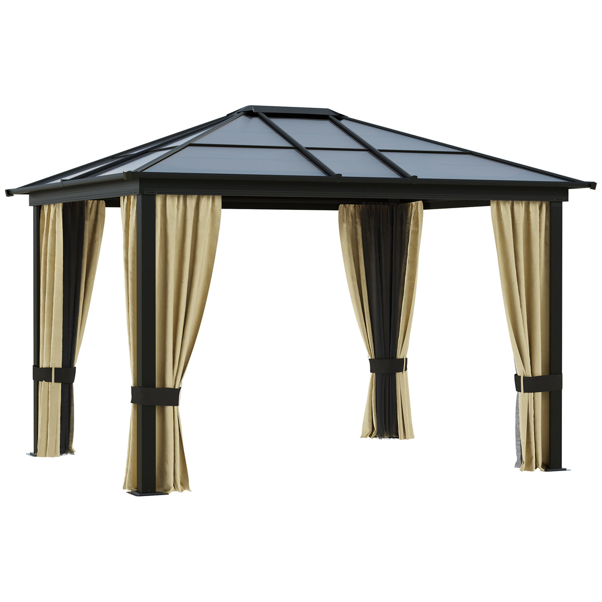 10x12 ft Aluminum Hardtop Gazebo with Netting and Curtains