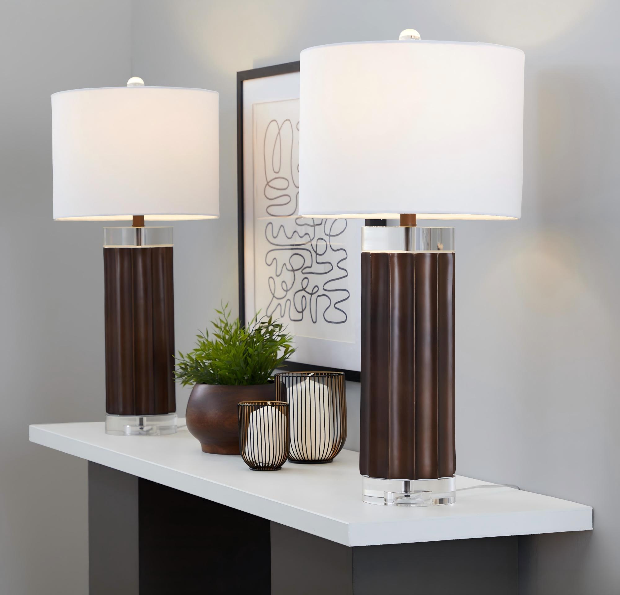 Table Lamp with Crystal Base, Brown Finish