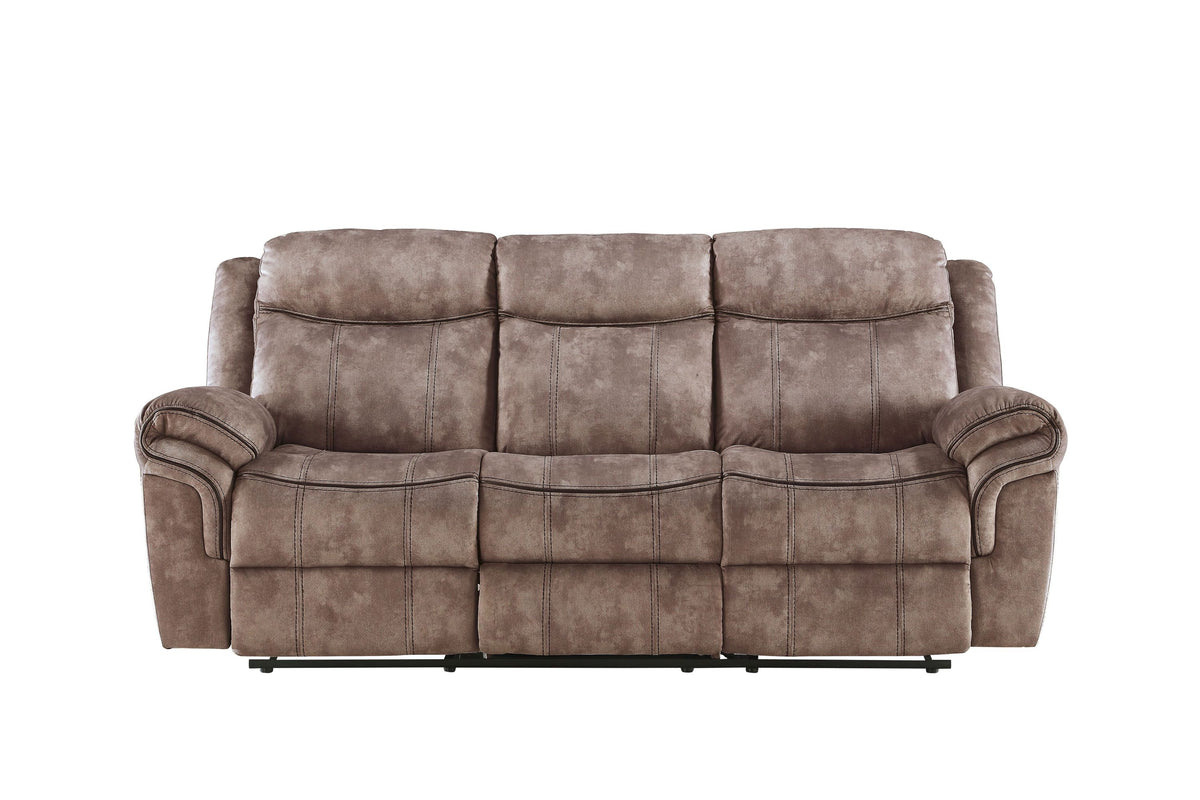 Chocolate Velvet Reclining Sofa, USB Charging