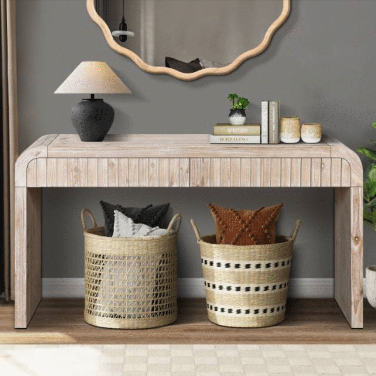 Natural Entryway Console Table with Storage, 59 in Wide
