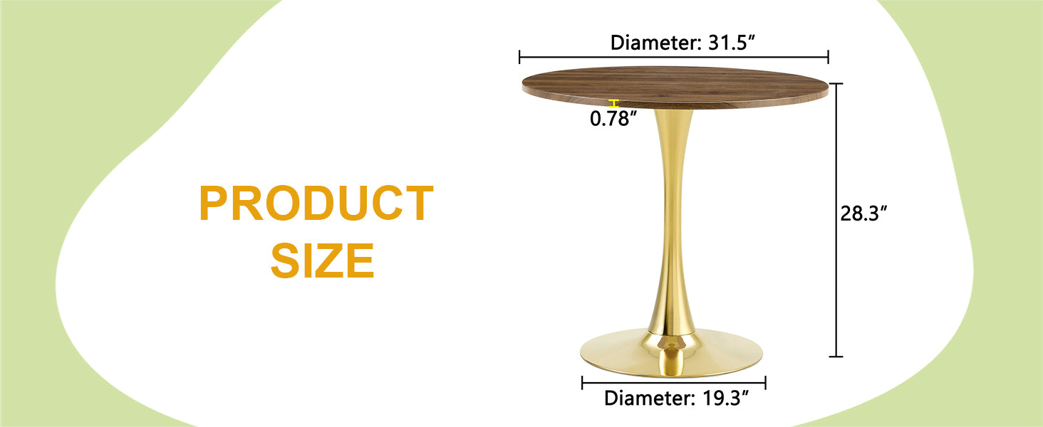Dimension diagram of the round table shown at right with 31.5 inch top and 28.3 inch height