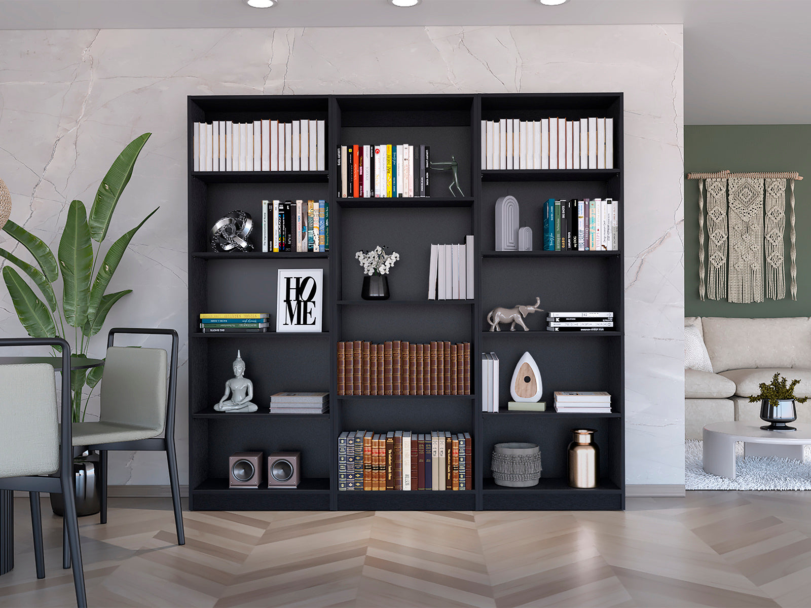 Bookcase, 74.1 in, Black, 71.1 in Tall