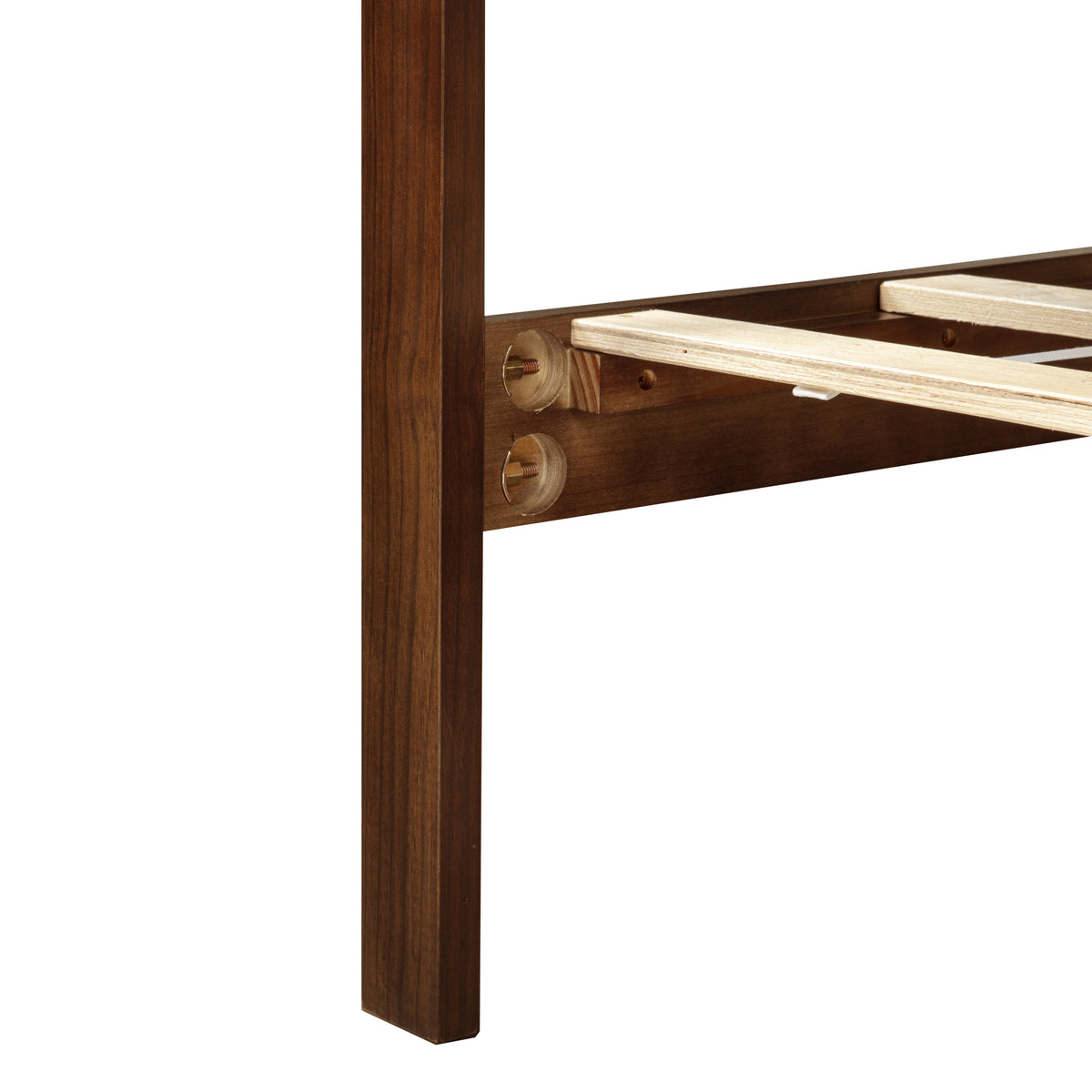 Queen bed frame with panel headboard and footboard, additional view