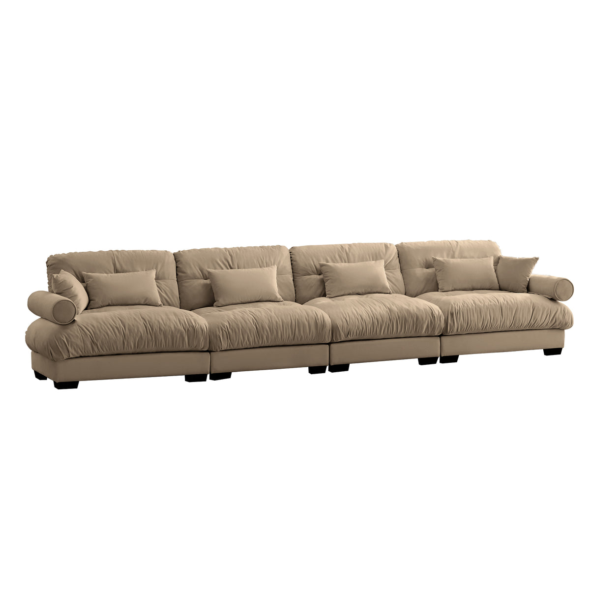 Camel Velvet Modular Sectional Couch, Deep Seat