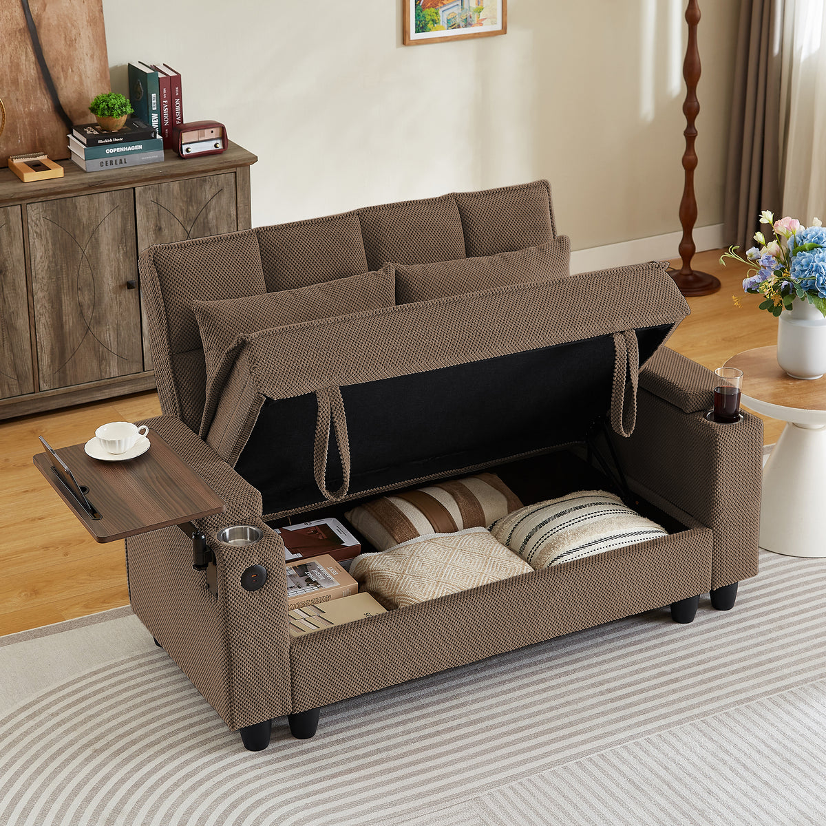 Brown Loveseat, USB Charging